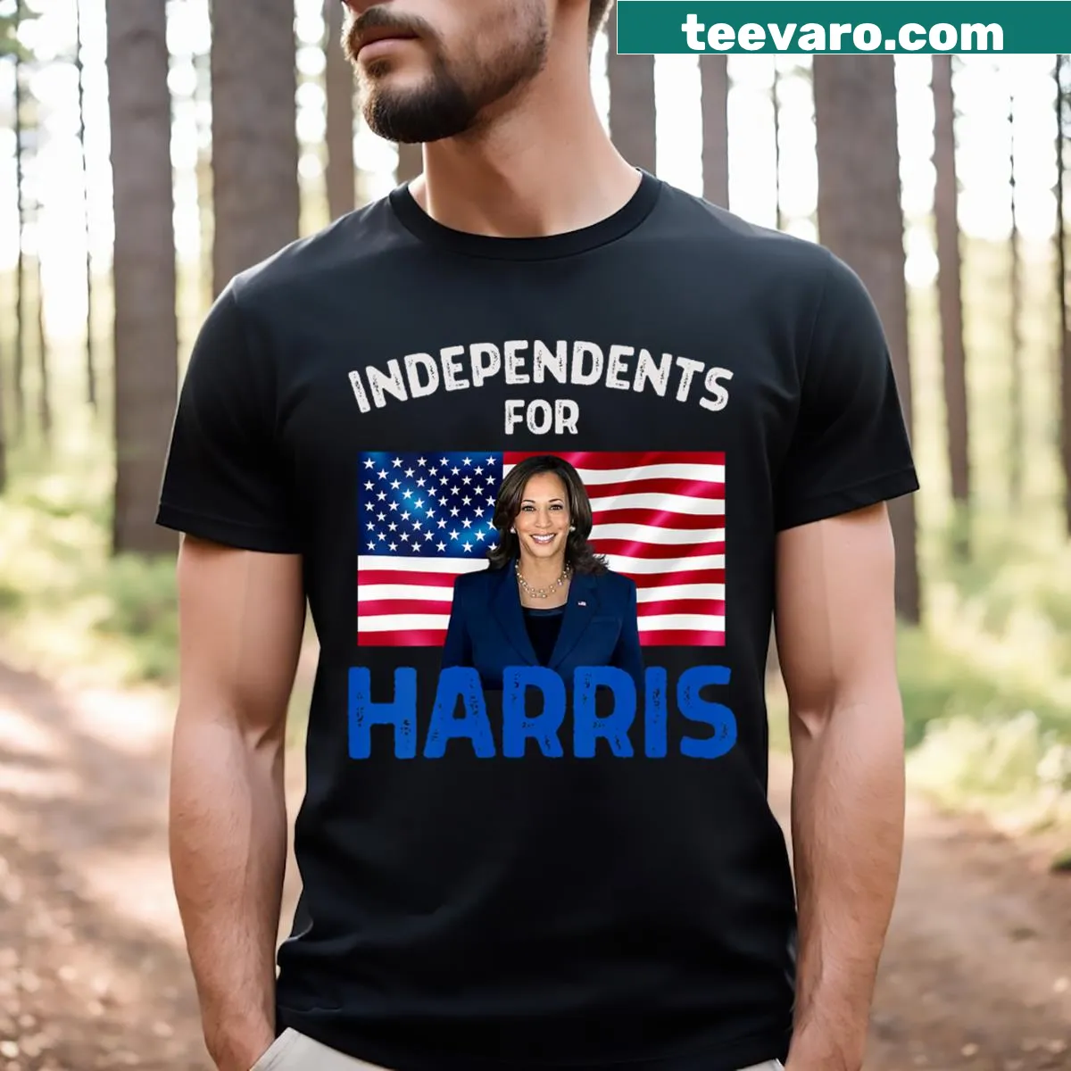 V-neck T-shirt promoting Independents for Harris. — on a men's t-shirt