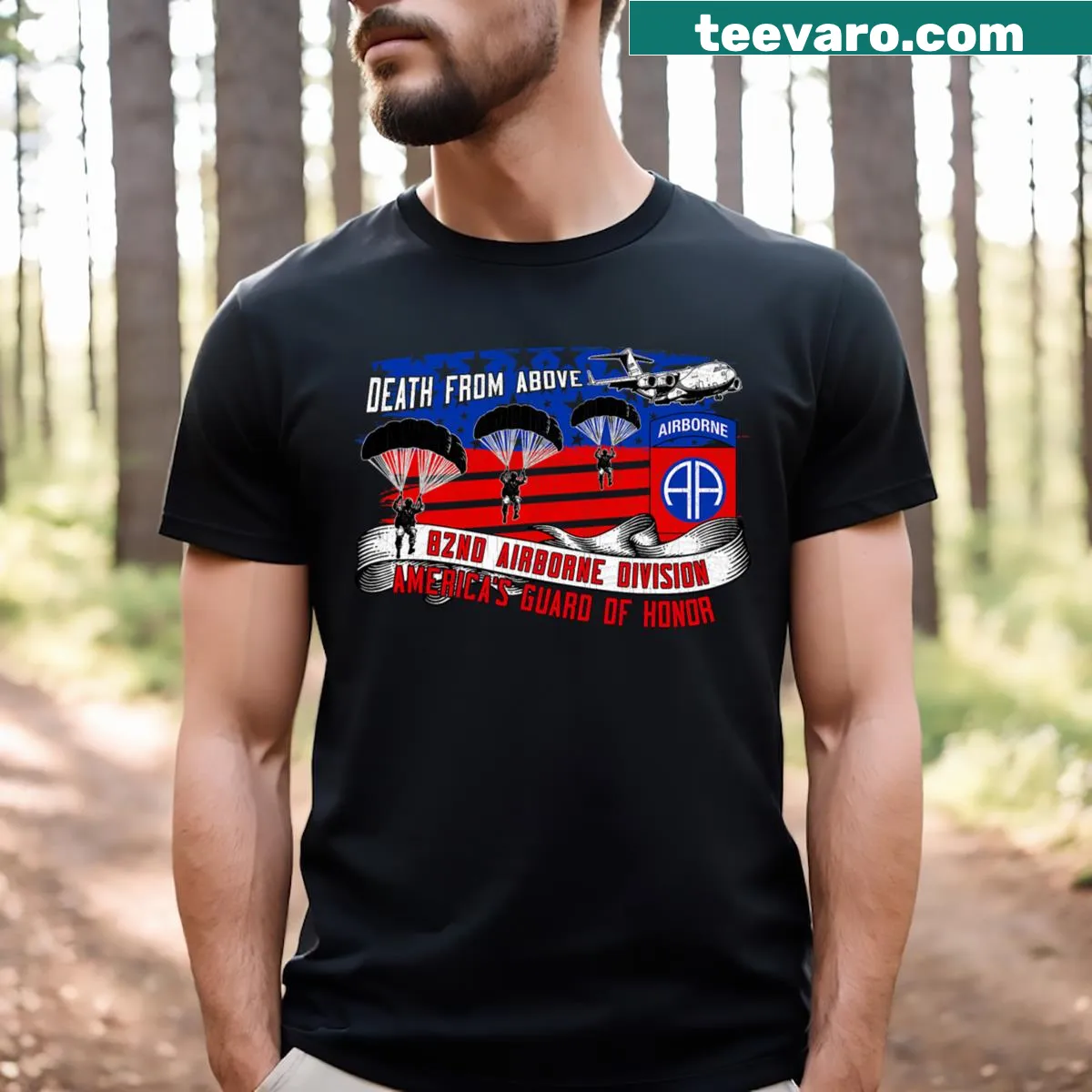 Emblematic design of the 82nd Airborne Division on a veteran t-shirt — on a men's t-shirt