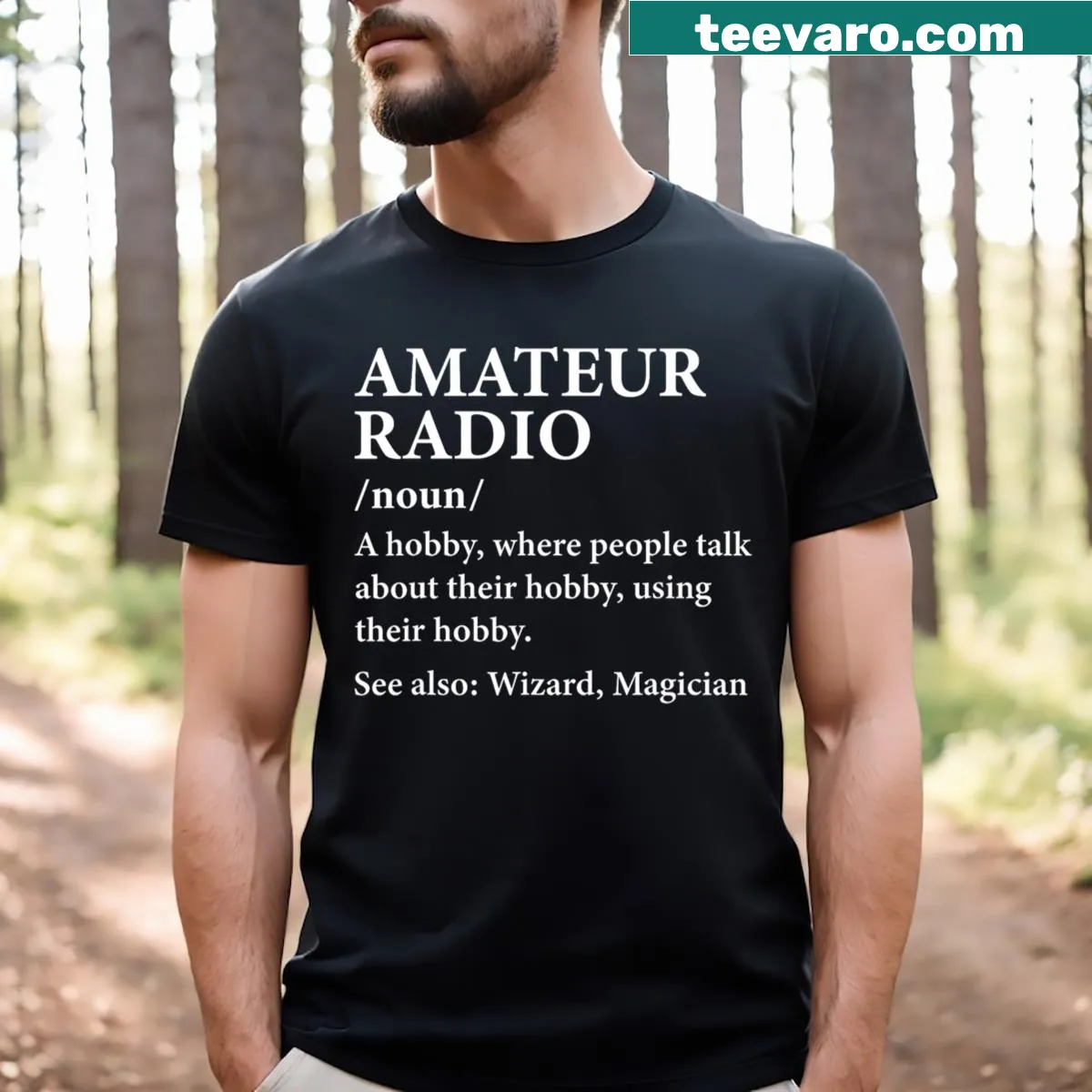 Funny amateur radio operator tee with humorous definition print — on a men's t-shirt