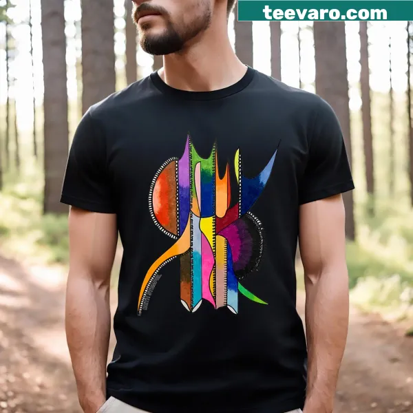 Dynamic geometric design T-shirt with abstract art elements