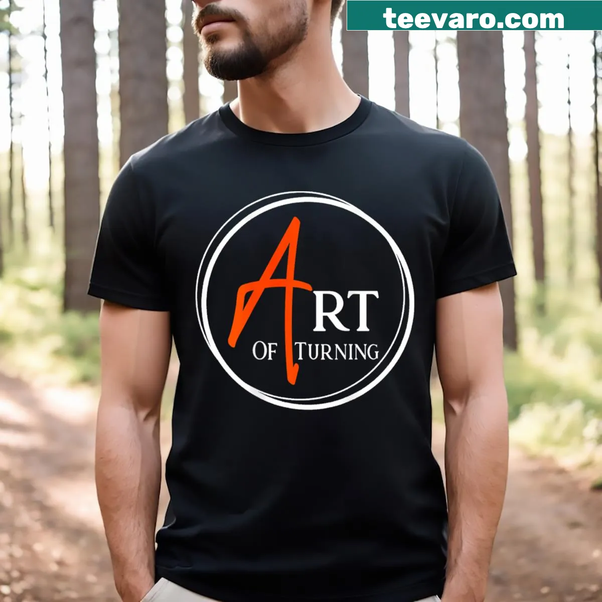 Illustrative woodturning T-shirt highlighting tools and techniques — on a men's t-shirt