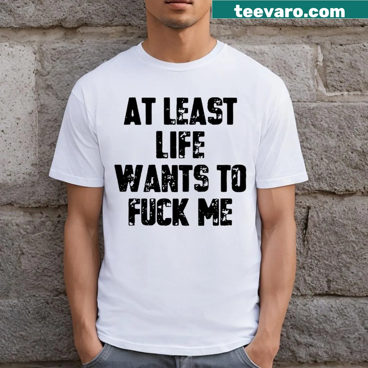 Edgy graphic t-shirt with humorous life statement — on a men's t-shirt