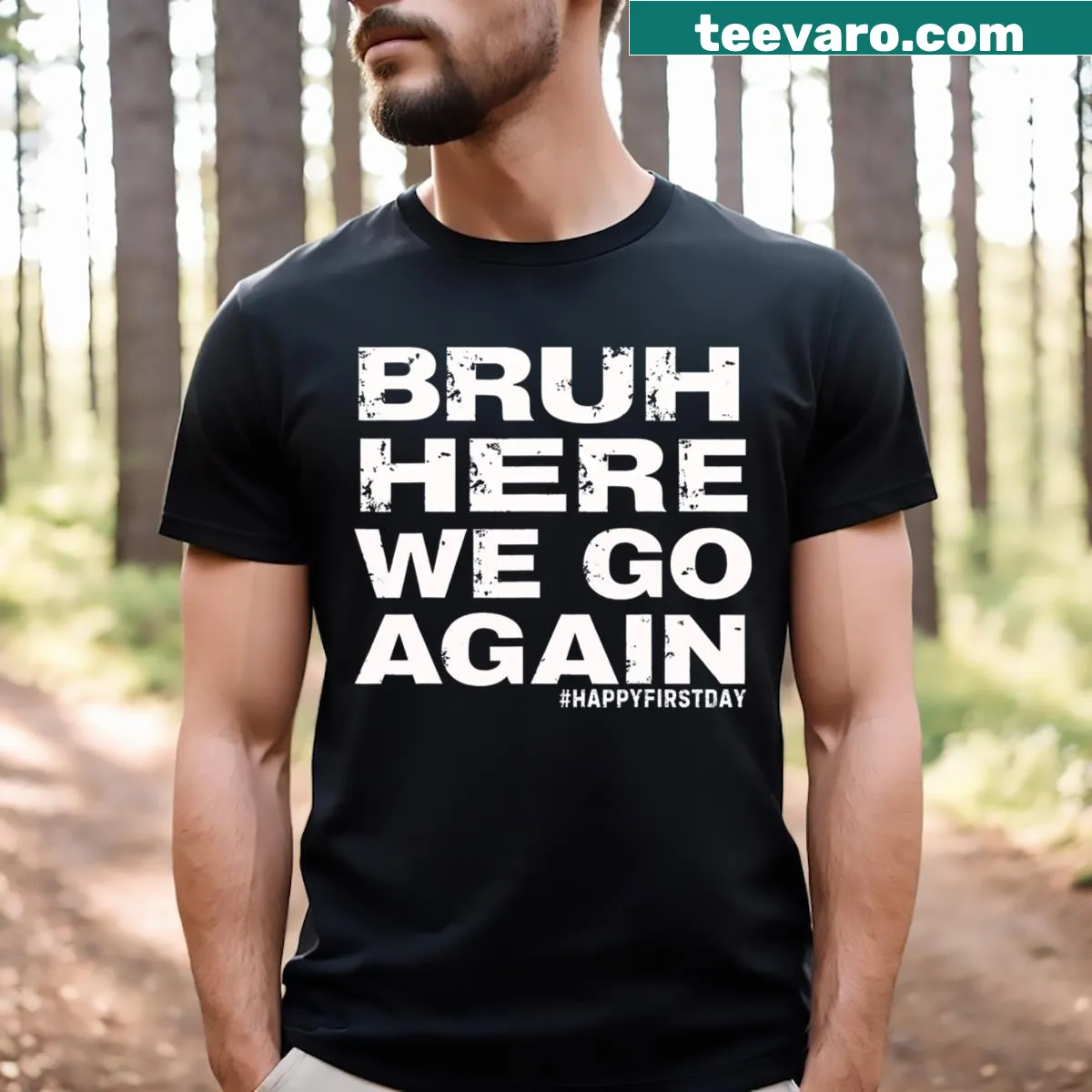 Funny back-to-school t-shirt with retro text about the first day — on a men's t-shirt