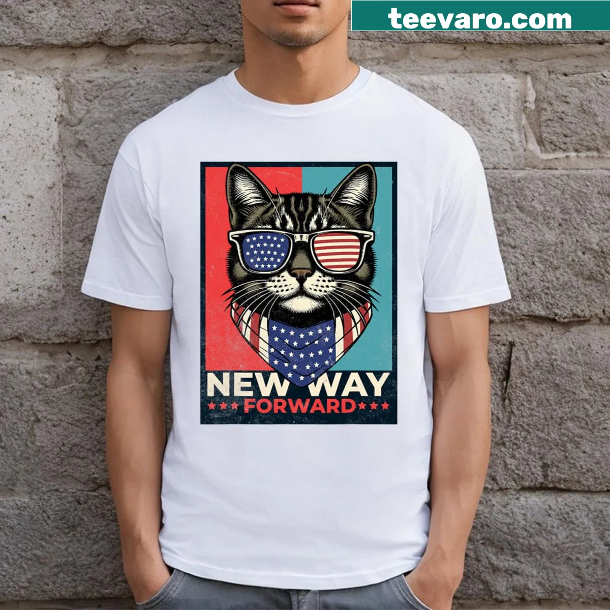 Cat Kamala Harris T-shirt featuring a cat and election message — on a men's t-shirt