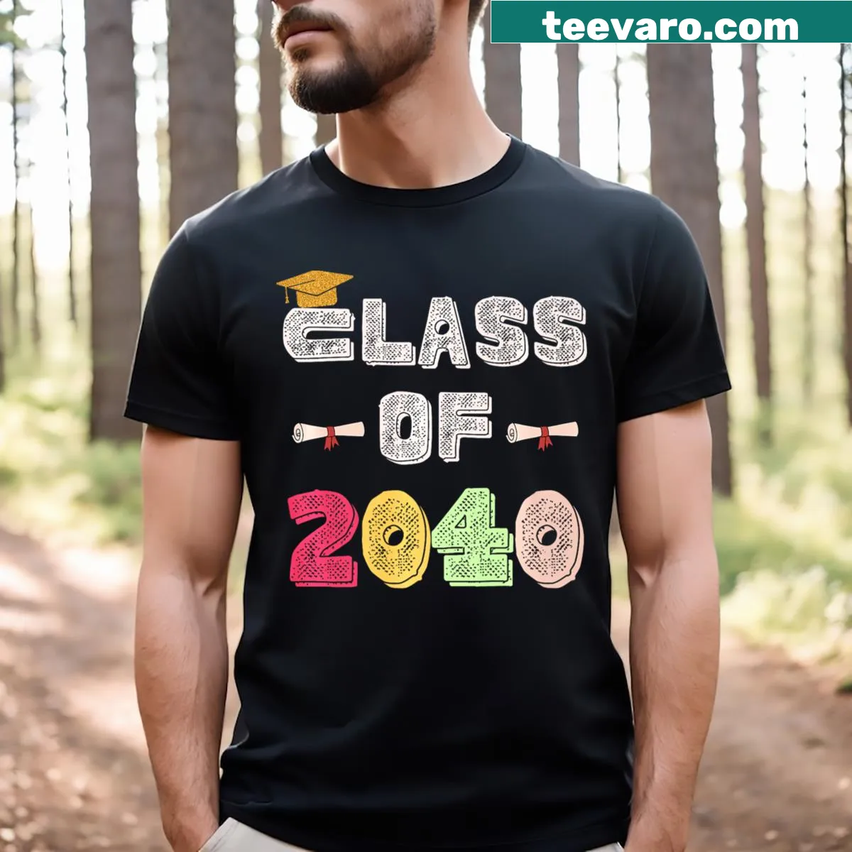 Class Of 2040 Kindergarten t-shirt with fun graphics — on a men's t-shirt