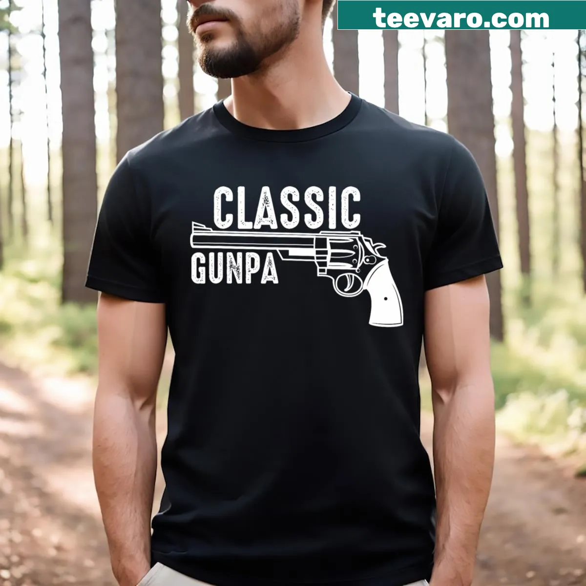 Funny grandpa t-shirt with retro Gunpa graphic — on a men's t-shirt