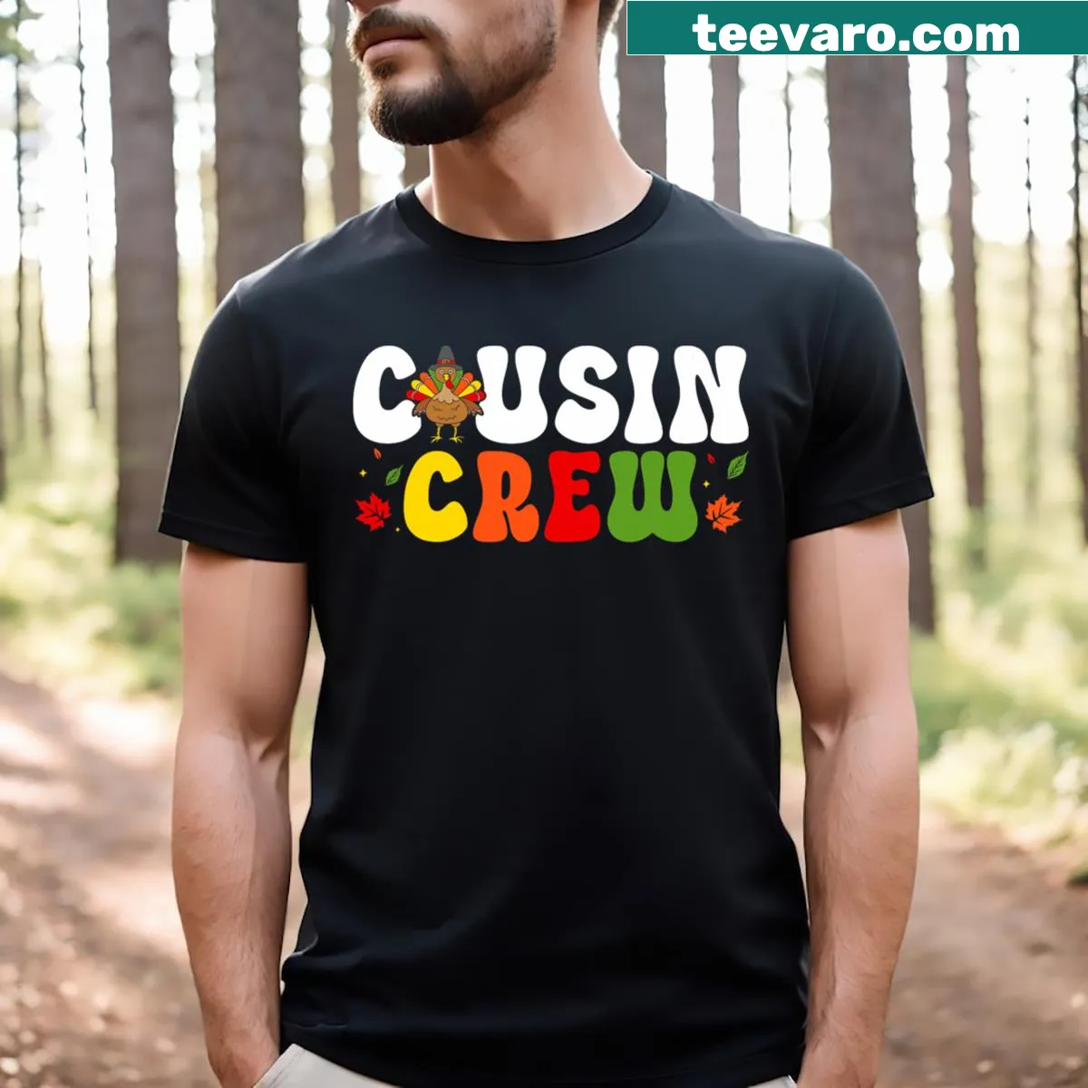 Illustration of a turkey with 'Cousin Crew Squad' text for toddlers — on a men's t-shirt
