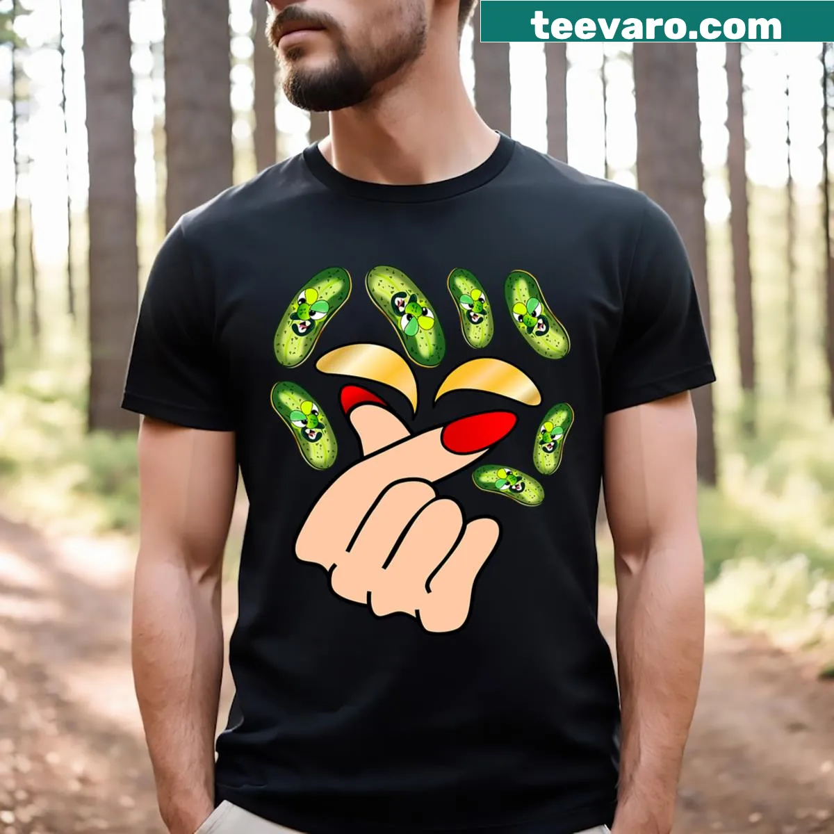 T-shirt featuring a graphic of fresh cucumber salad — on a men's t-shirt