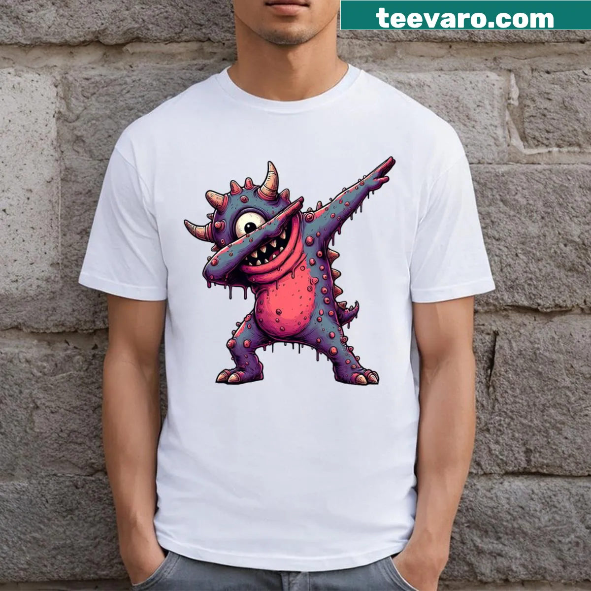 Dabbing monster graphic t-shirt for Halloween — on a men's t-shirt