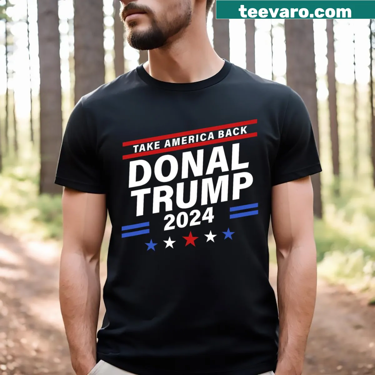 Patriotic T-shirt with American flag and bold political slogan — on a men's t-shirt