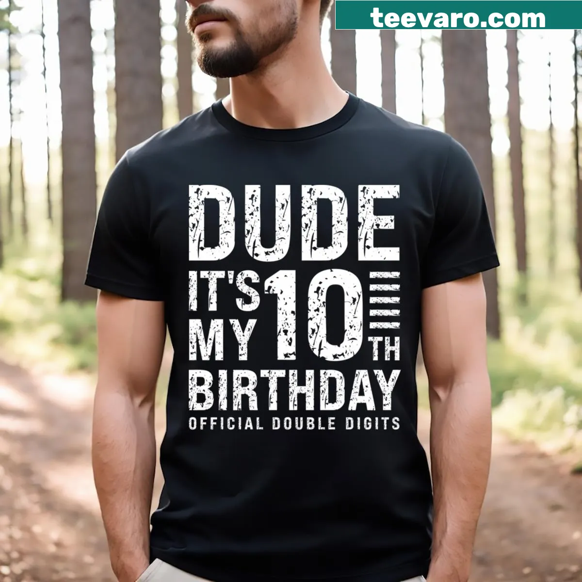 Birthday t-shirt for boys featuring Dude It's My 10th Birthday text. — on a men's t-shirt