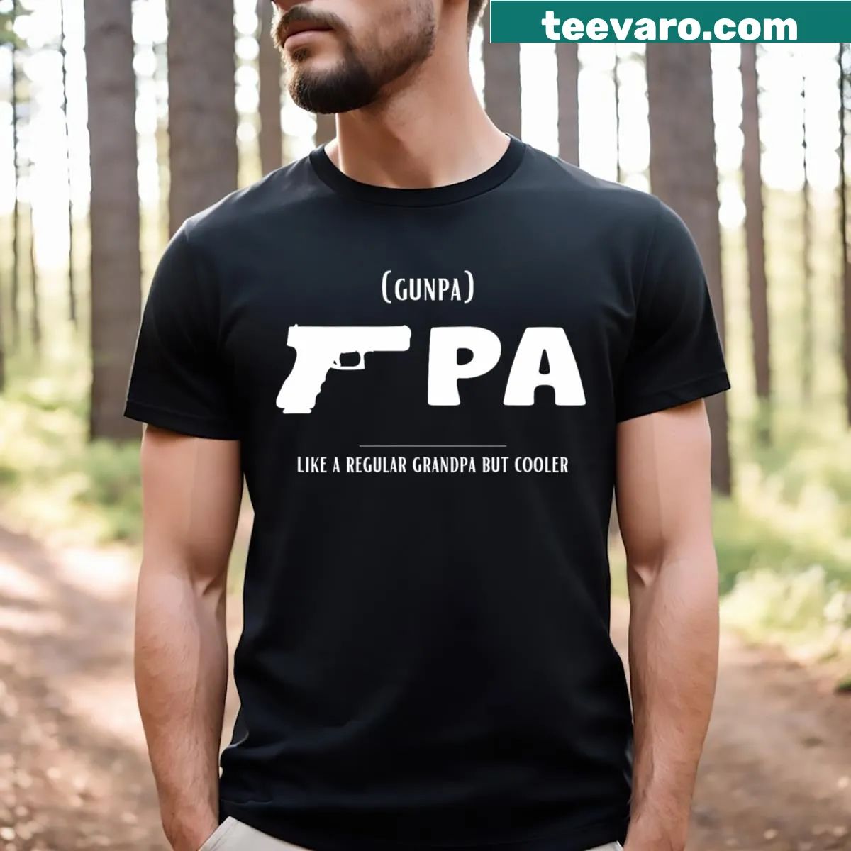 Funny Father's Day t-shirt defining Gunpa with humor — on a men's t-shirt
