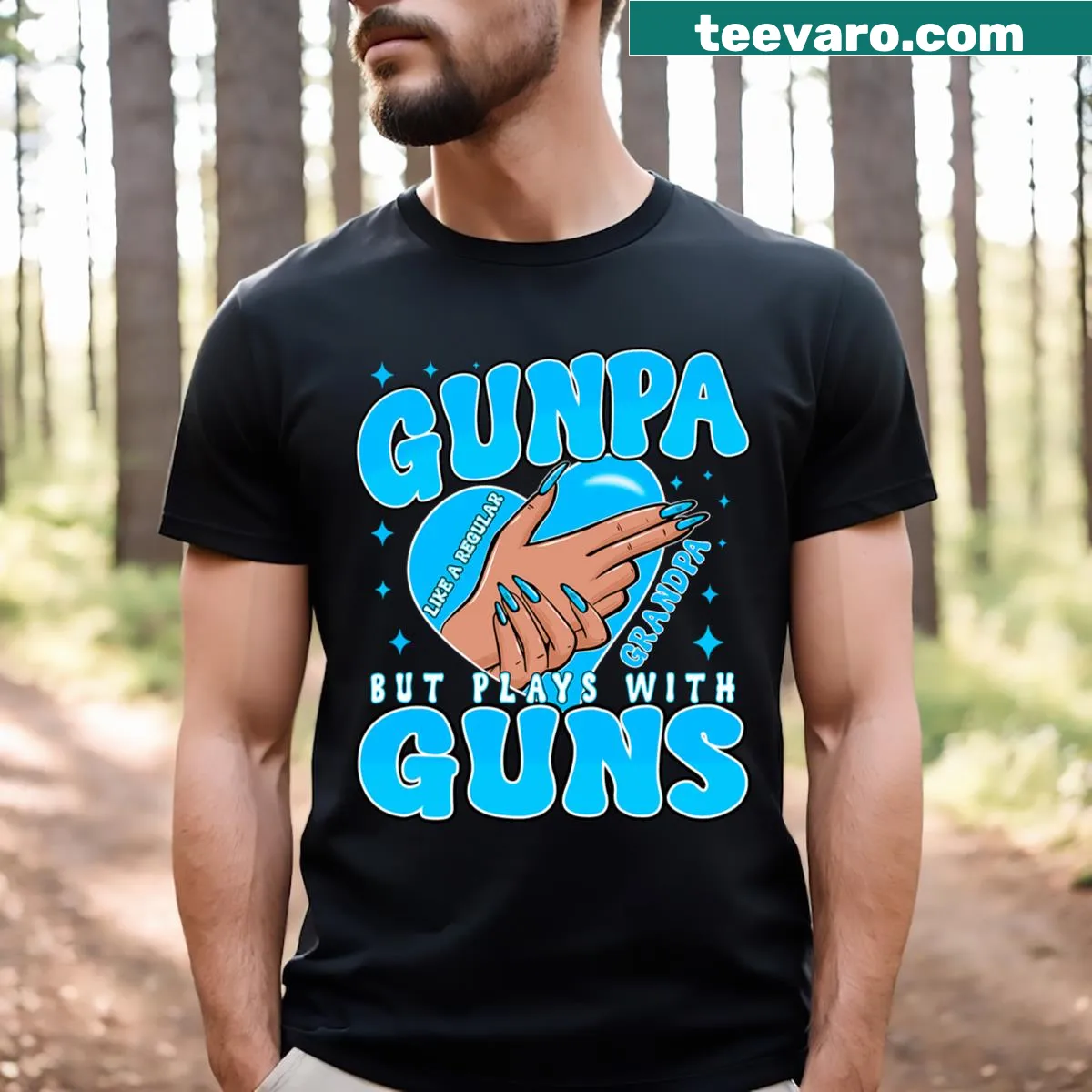 Funny Gunpa Grandpa tee with playful typography — on a men's t-shirt
