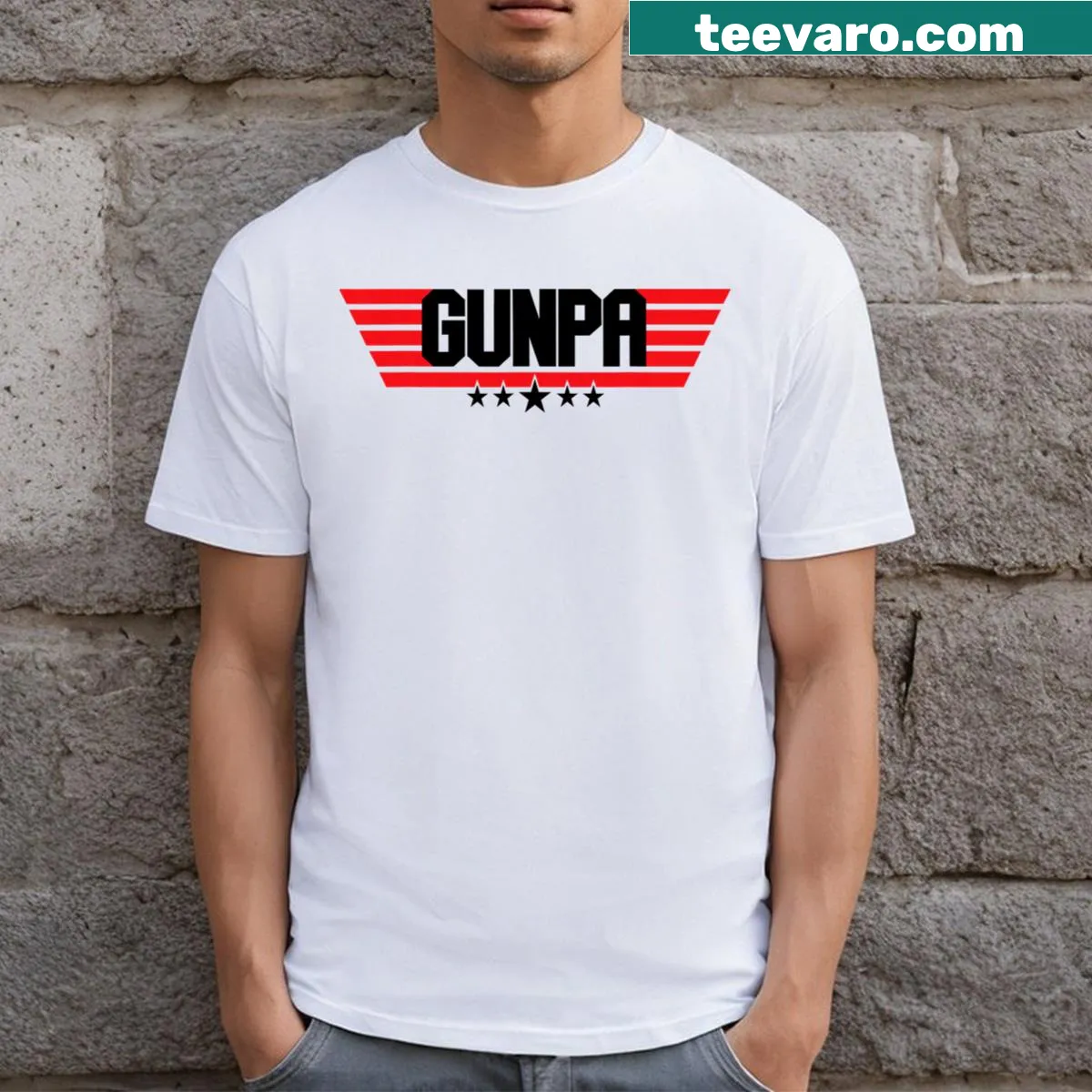 Typography t-shirt for grandpas that love guns, emphasizing fun. — on a men's t-shirt