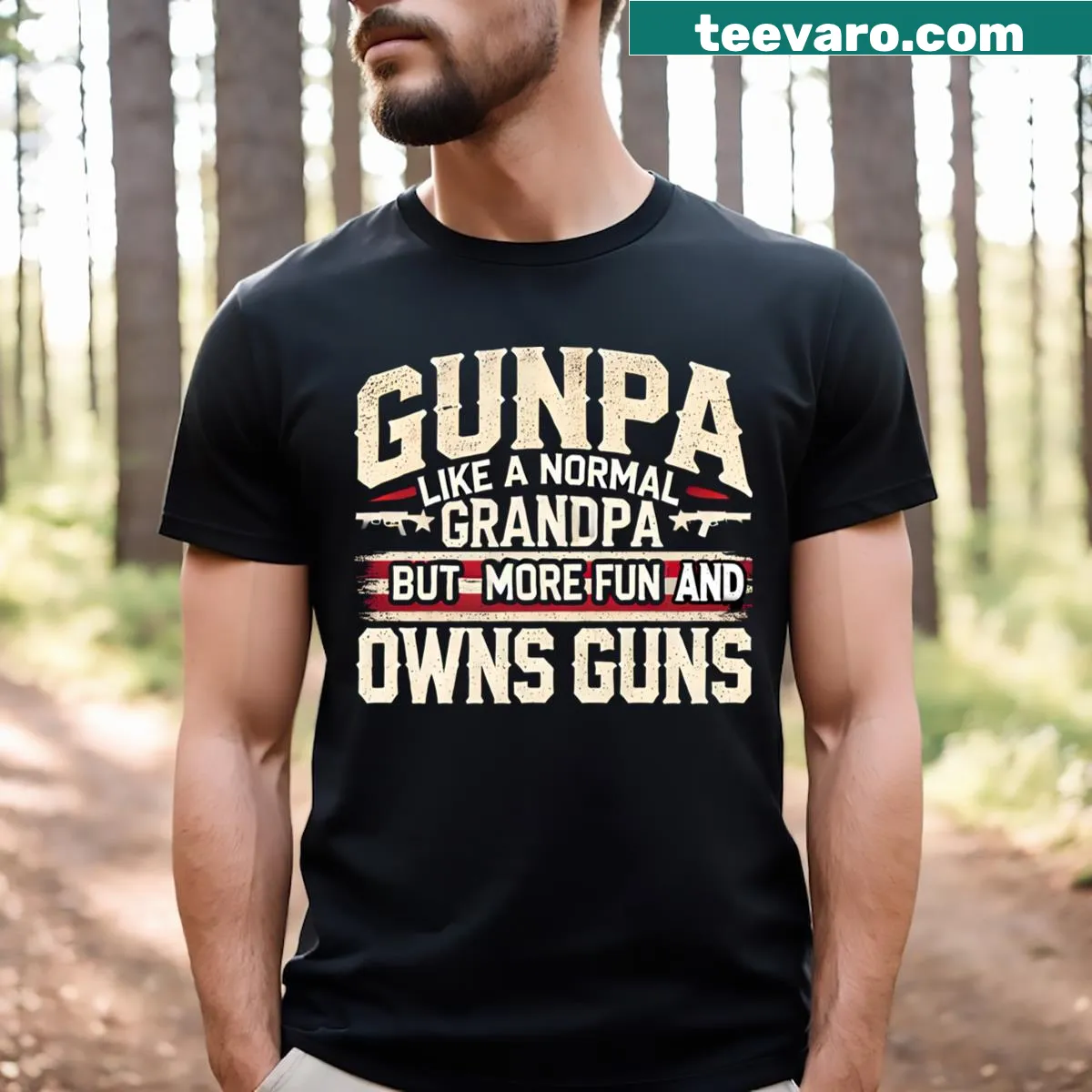 Funny t-shirt for grandpas who love guns, showcasing a playful definition. — on a men's t-shirt