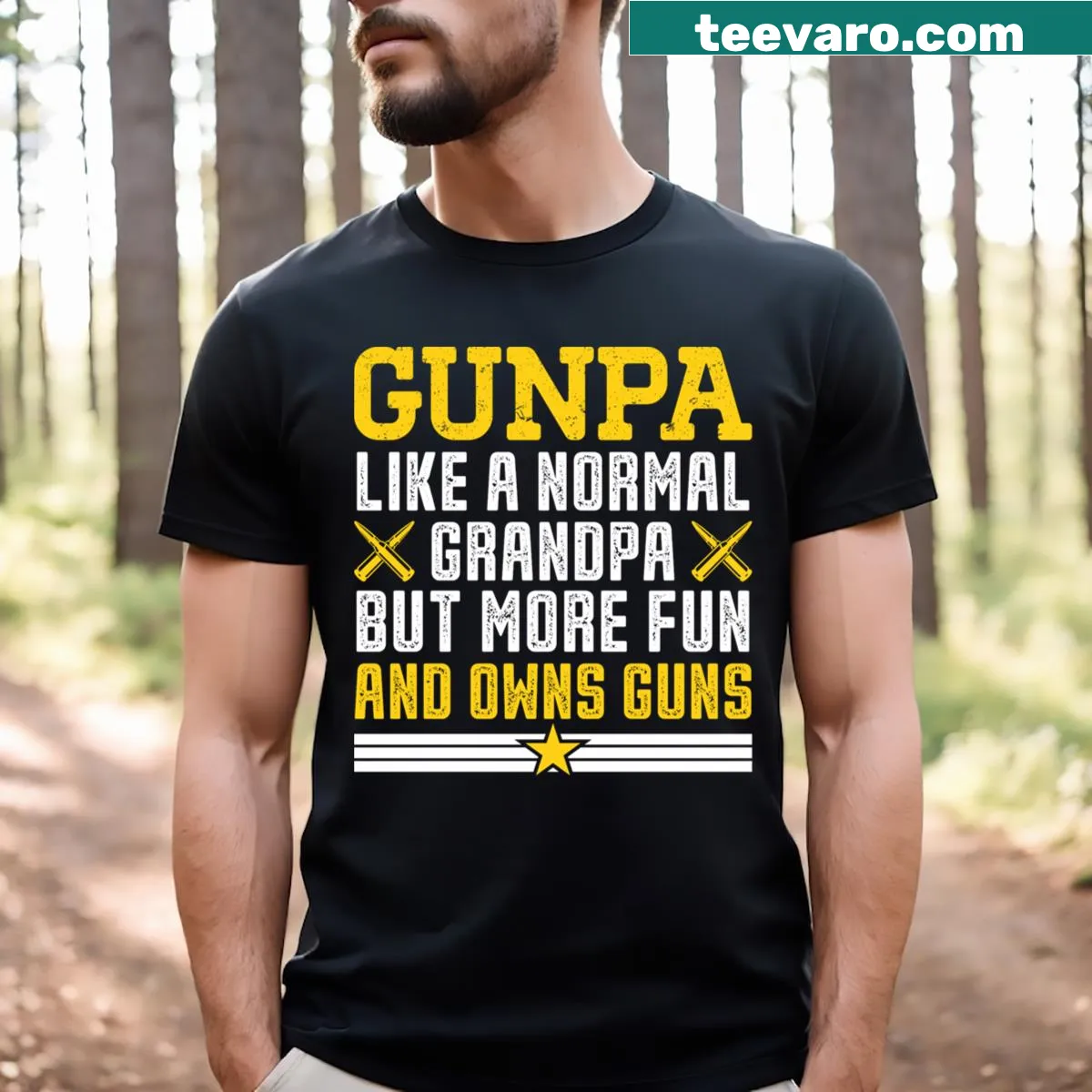 Playful Gunpa T-shirt with humorous grandpa slogan — on a men's t-shirt