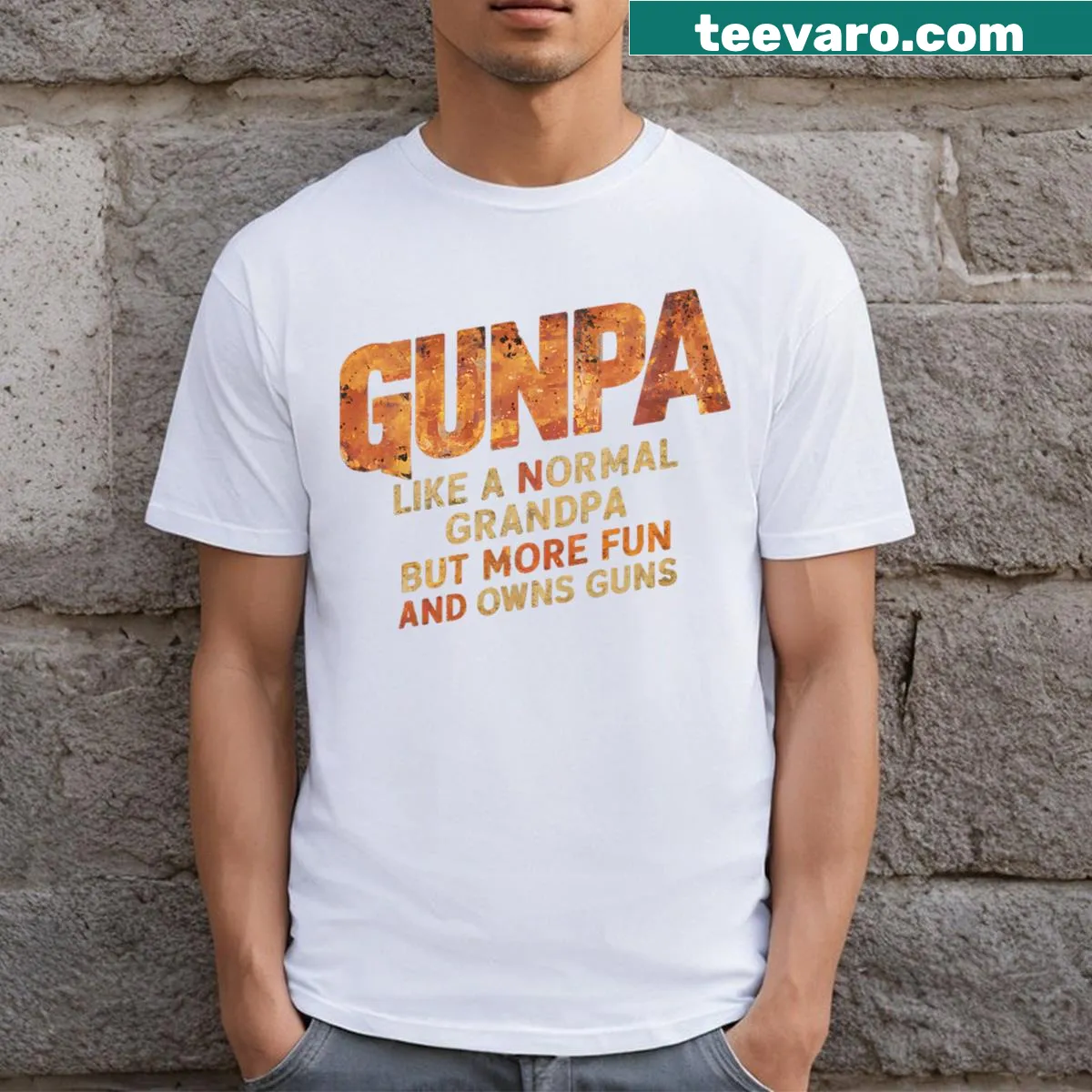 Funny grandpa shirt with 'Gunpa Like A Normal Grandpa' text — on a men's t-shirt