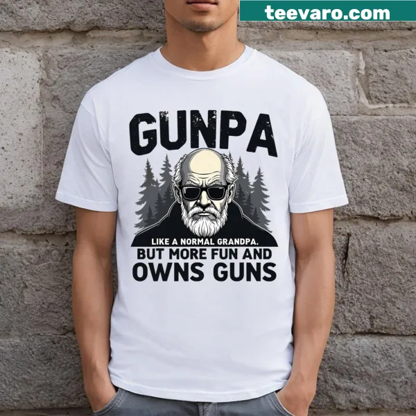 Funny grandpa T-shirt displaying humorous slogan about guns