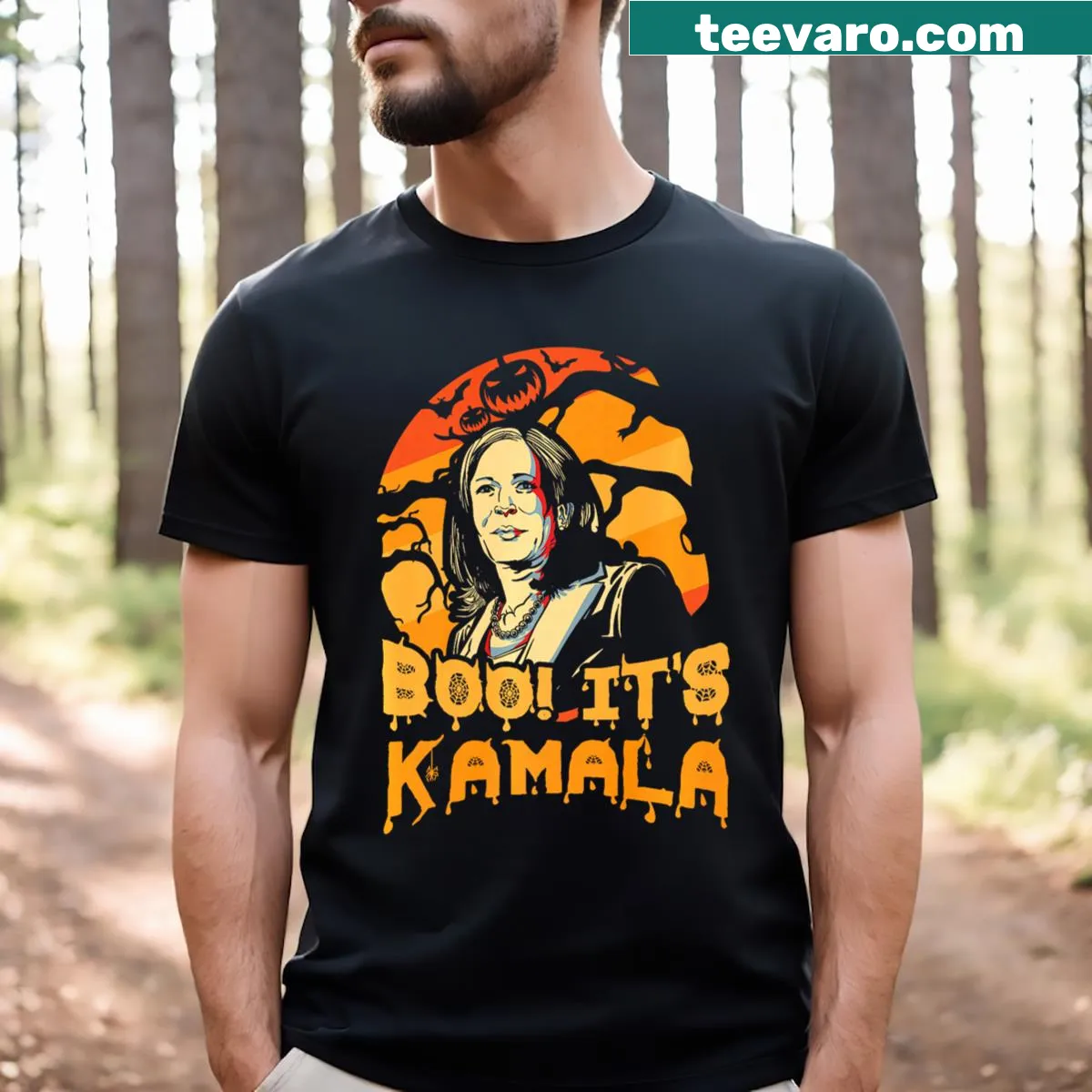 Halloween shirt featuring a playful take on Kamala Harris — on a men's t-shirt