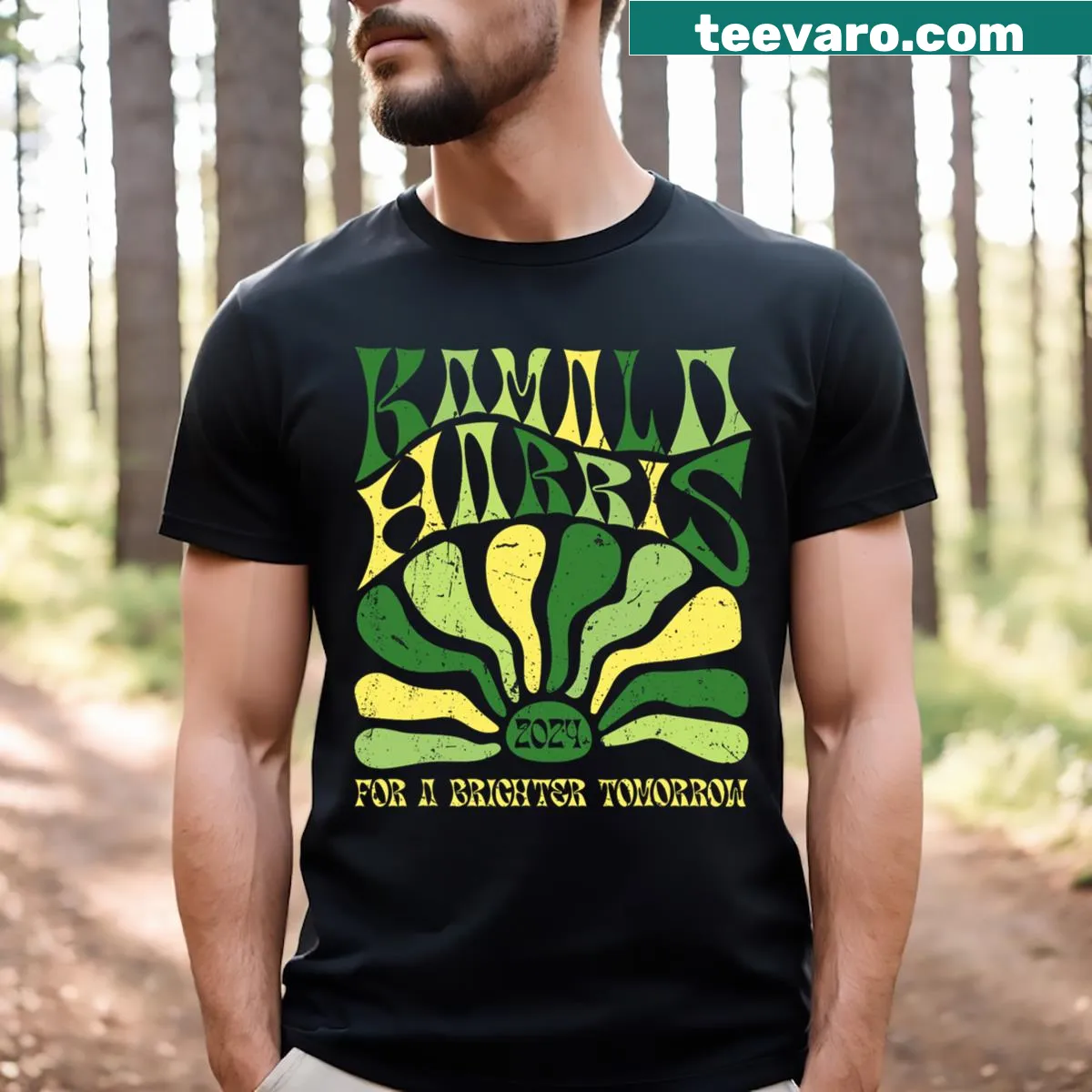 T-shirt featuring the slogan For A Brighter Tomorrow supporting Kamala Harris — on a men's t-shirt