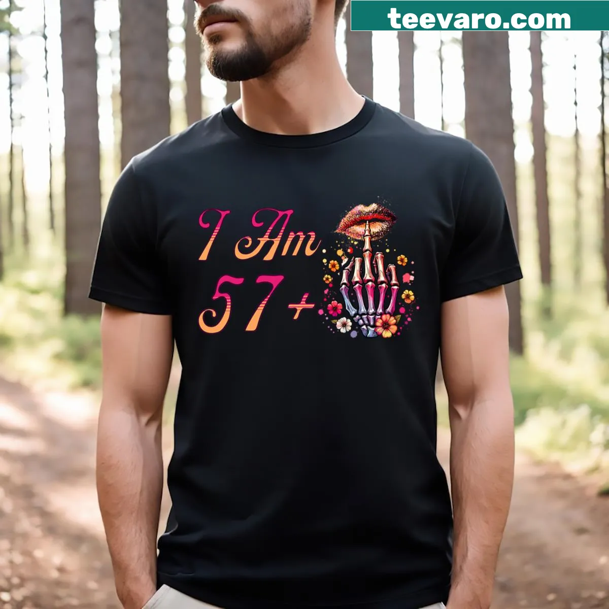 Funny skull design with middle finger for a humorous 58th birthday — on a men's t-shirt