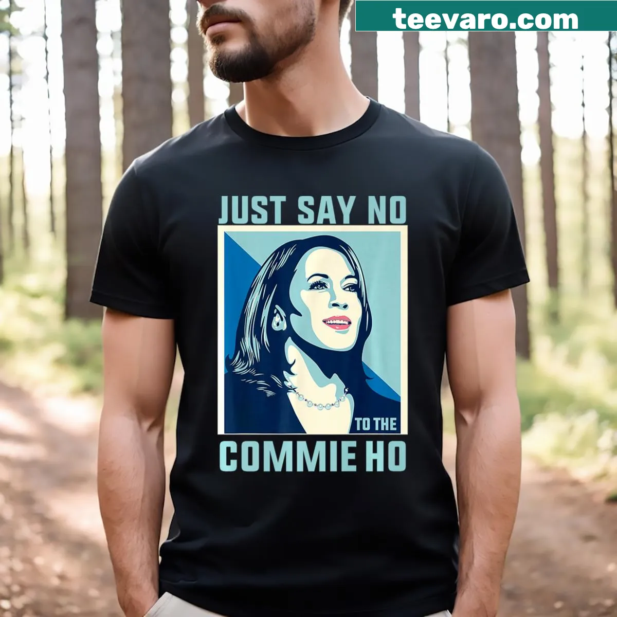Political t-shirt with anti-Kamala Harris message — on a men's t-shirt