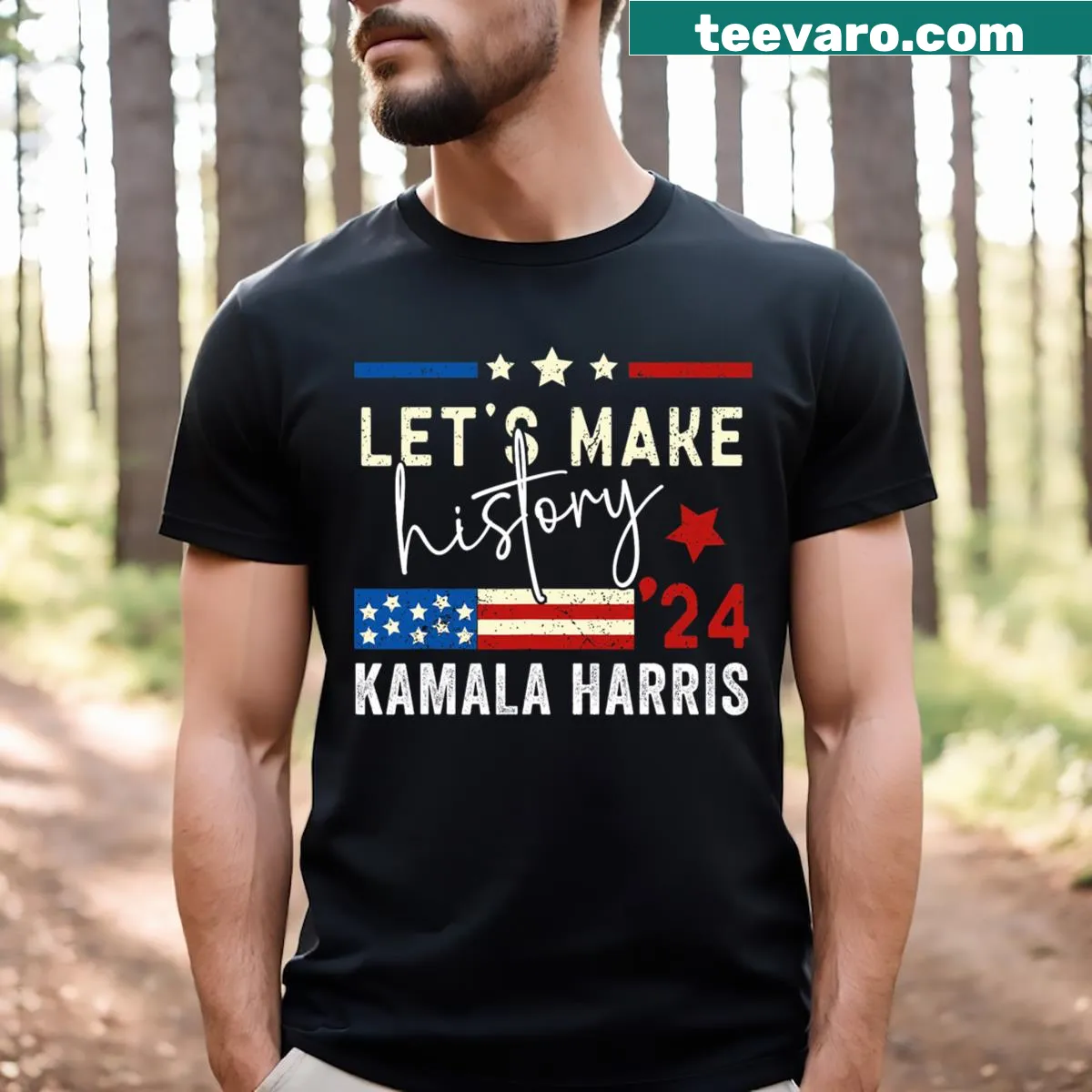 Kamala Harris for President 2024 T-shirt with bold message — on a men's t-shirt