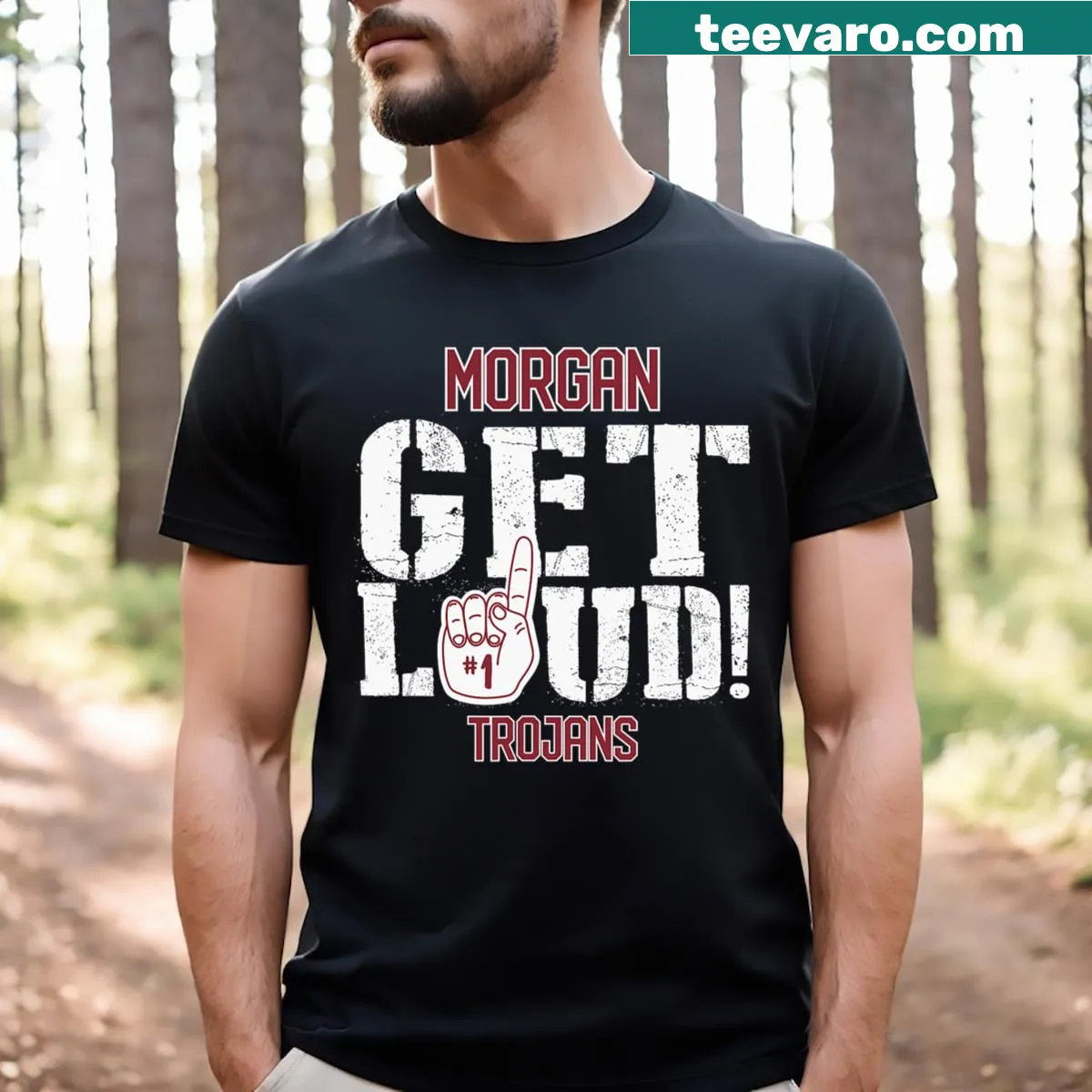 Morgan High School Trojans t-shirt with bold graphics — on a men's t-shirt