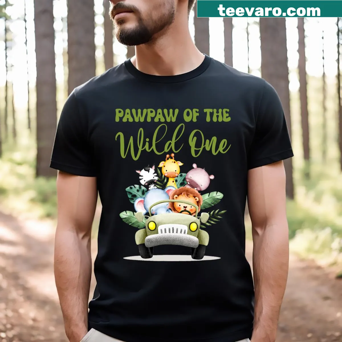 T-shirt for Pawpaw with 'Pawpaw Of The Wild One' text and safari design — on a men's t-shirt