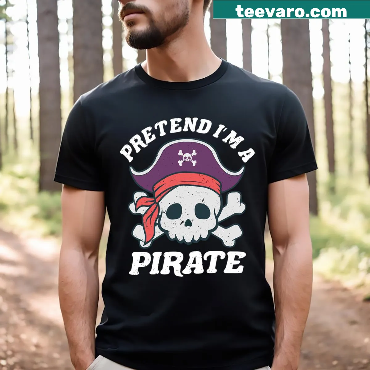 Funny pirate-themed t-shirt featuring a humorous skull graphic — on a men's t-shirt