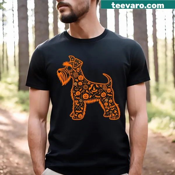 Halloween T-shirt with miniature schnauzer and pumpkins design