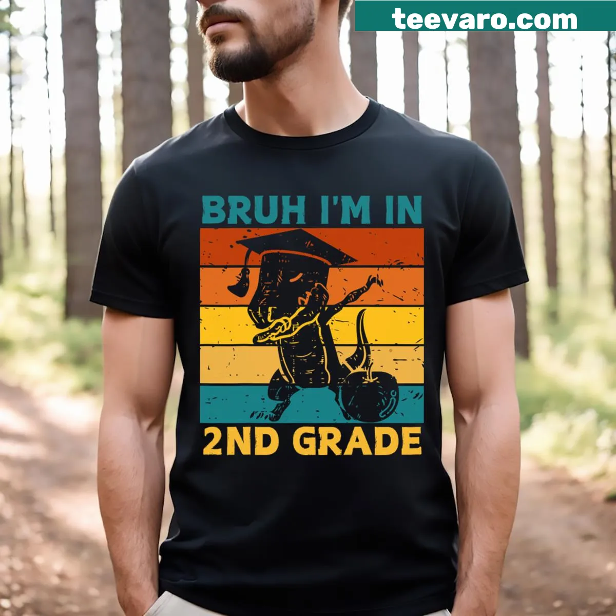 Dabbing T-Rex graphic with humorous text for second graders — on a men's t-shirt