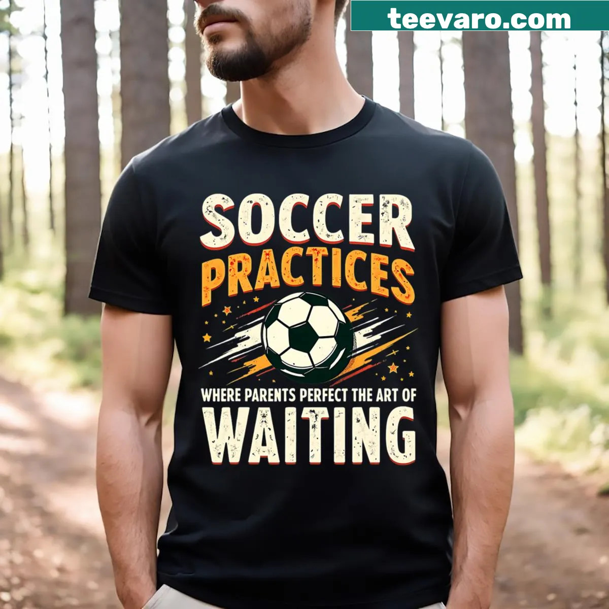 Funny Soccer Mom & Dad T-shirt about patience at practice — on a men's t-shirt