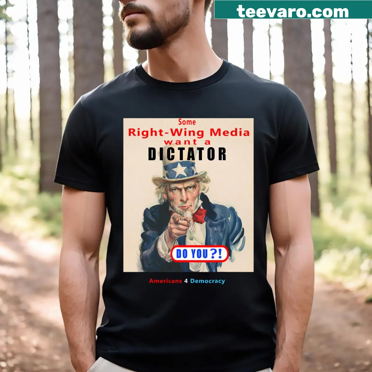 Bold T-shirt with political statement about media and dictatorship — on a men's t-shirt