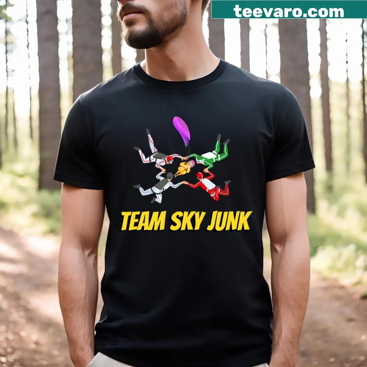 Playful T-shirt with the phrase 'Team Sky Junk' in bold letters — on a men's t-shirt