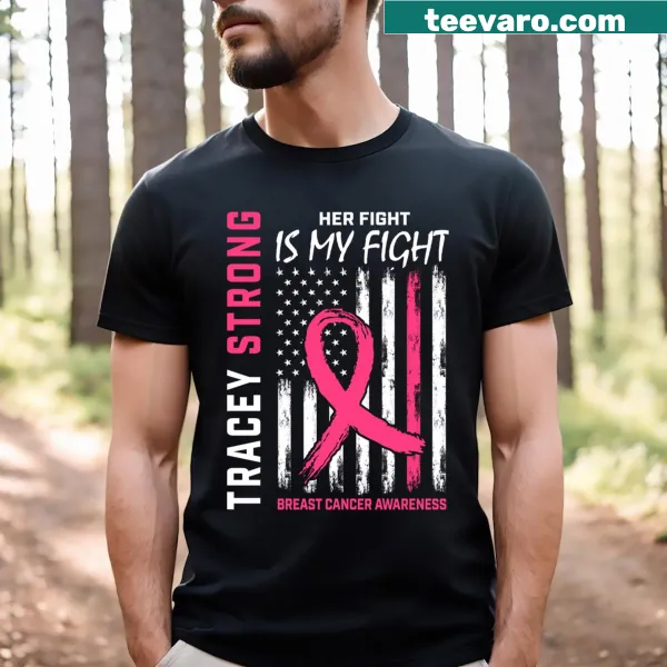 Personalized Breast Cancer Awareness t-shirt featuring the name Tracey
