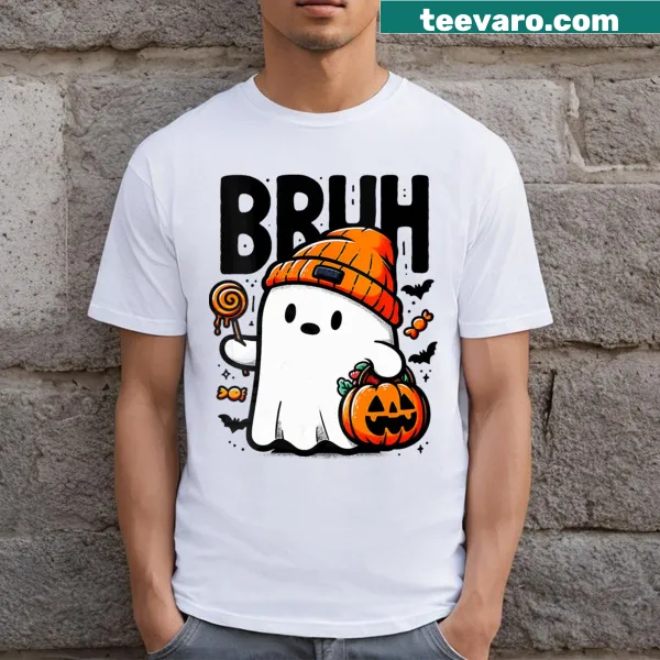 Funny Bruh Ghost Halloween text design T-shirt