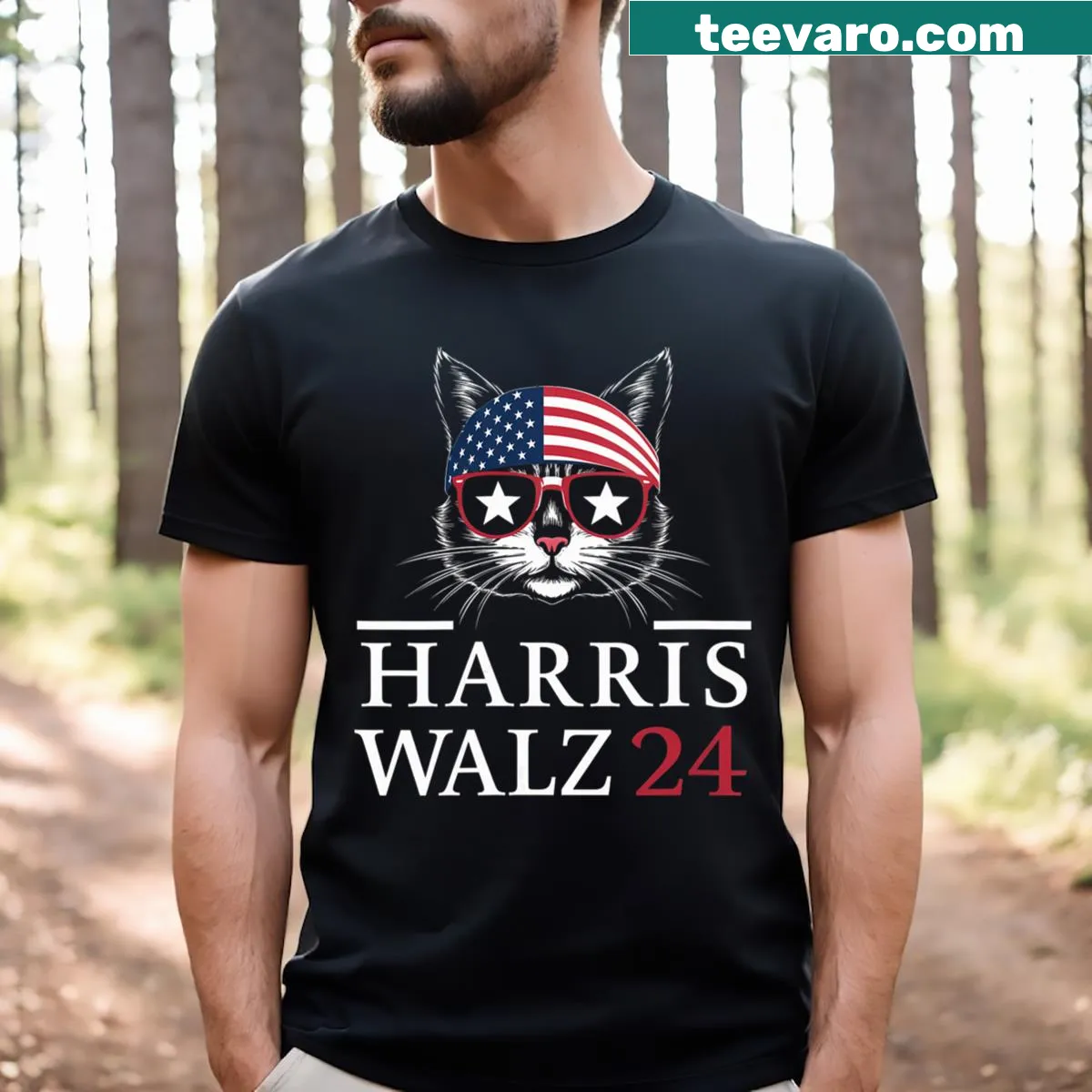 Funny cat-themed election graphic on V-neck T-shirt — on a men's t-shirt