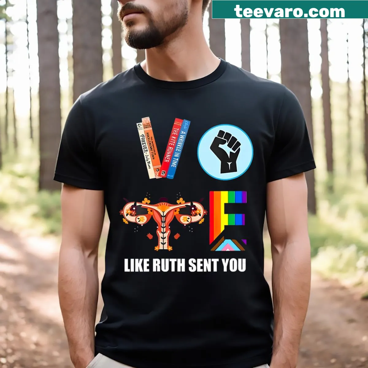 Vote Like Ruth Sent You graphic featuring Kamala Harris on V-neck t-shirt — on a men's t-shirt