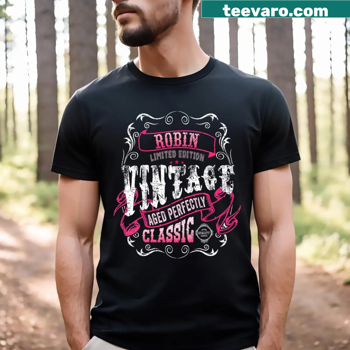 Vintage robin design on a limited edition V-neck t-shirt — on a men's t-shirt