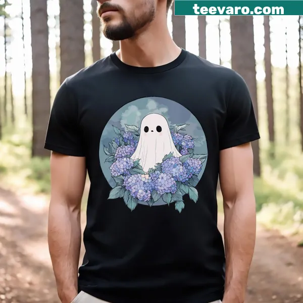 Retro Halloween shirt featuring ghosts and flowers design