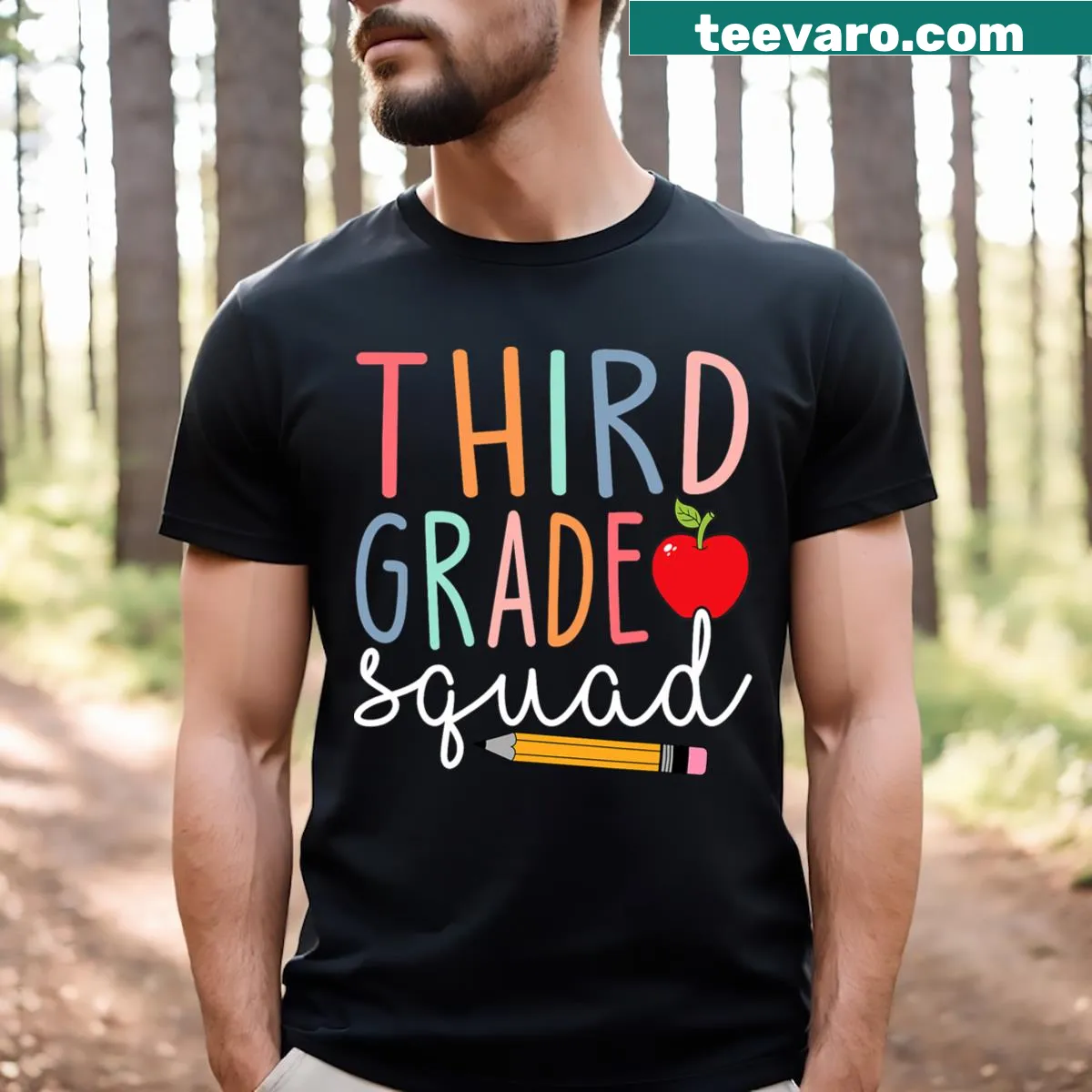 Text design featuring '3rd Grade Squad' for kids. — on a men's t-shirt