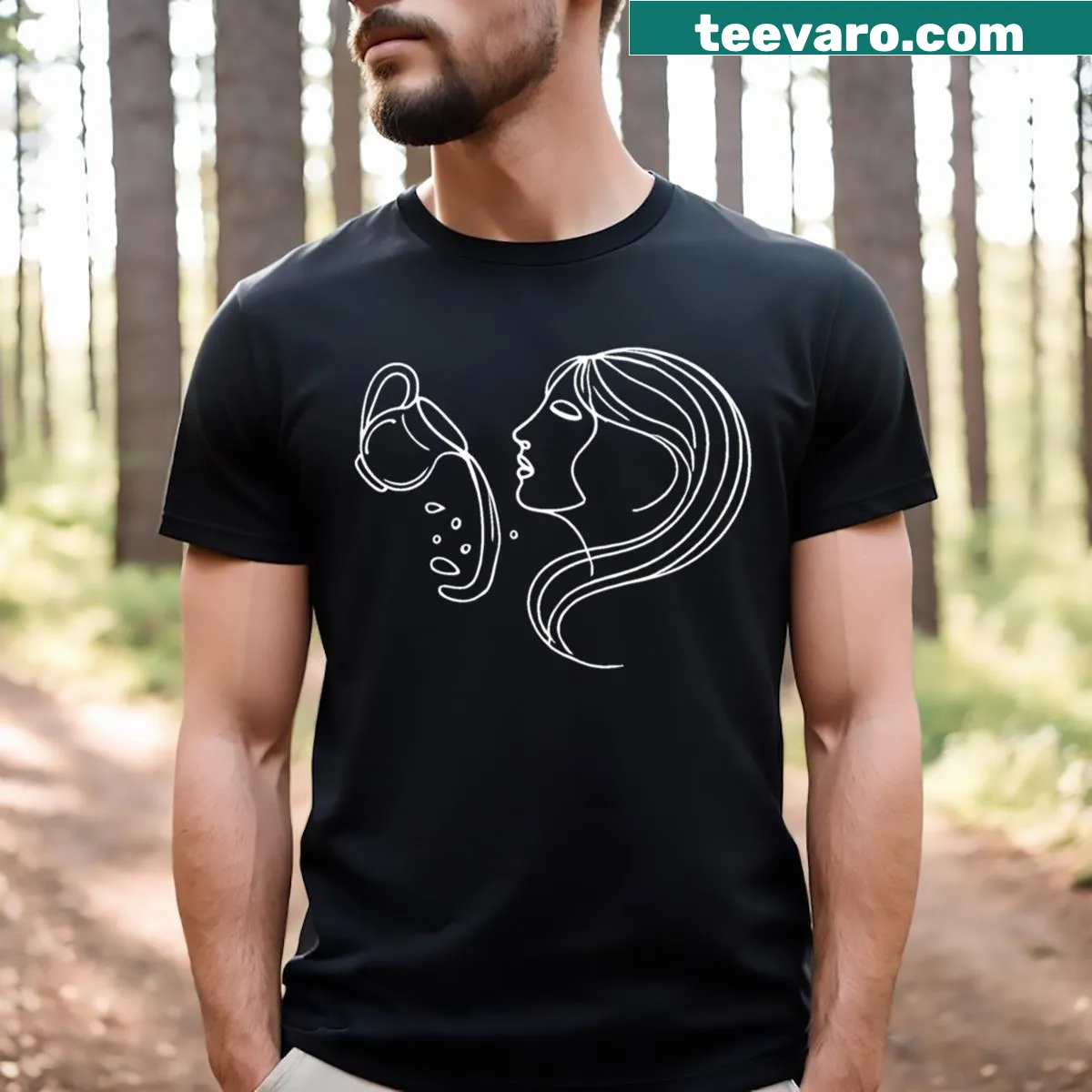 Illustration of the Aquarius zodiac sign on a white T-shirt — on a men's t-shirt