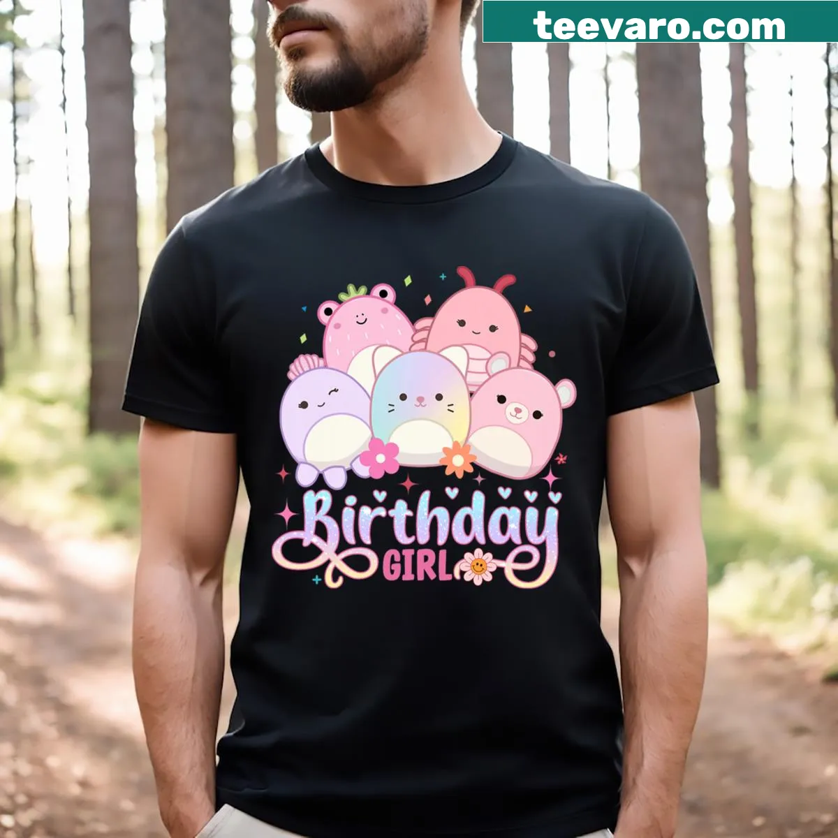 Cute illustration of Birthday Girl Squish Squad and Mallow Girls — on a men's t-shirt