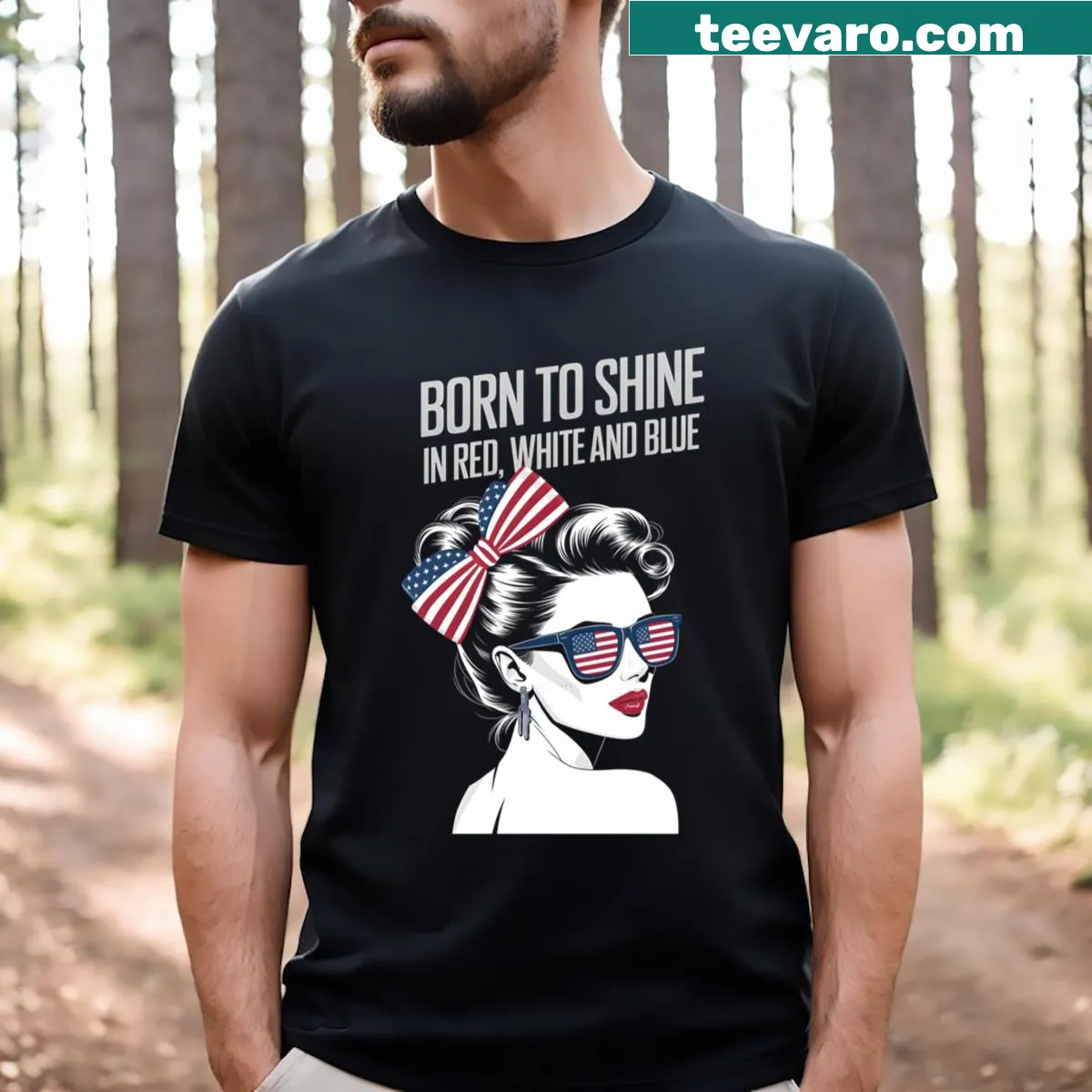 Patriotic illustration featuring red, white, and blue elements — on a men's t-shirt