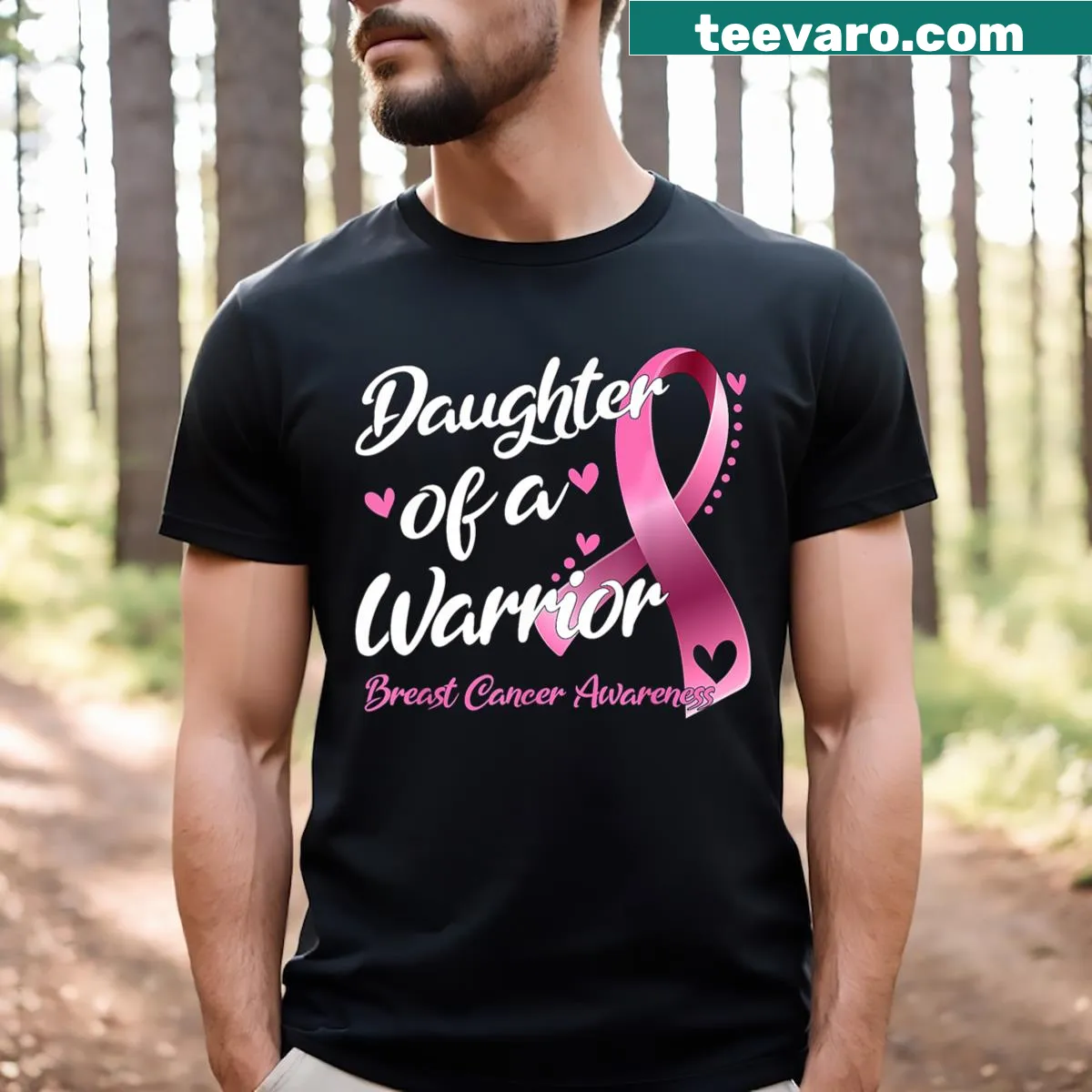 Daughter Of A Warrior T-shirt for breast cancer awareness — on a men's t-shirt
