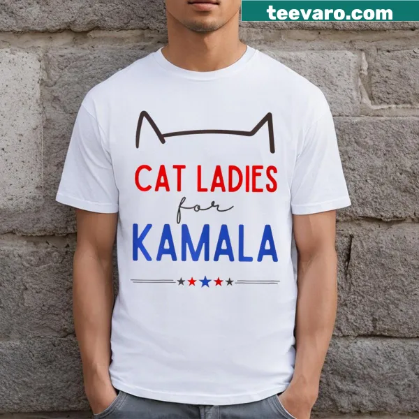 Cat Ladies For Kamala t-shirt with playful typography for feminists
