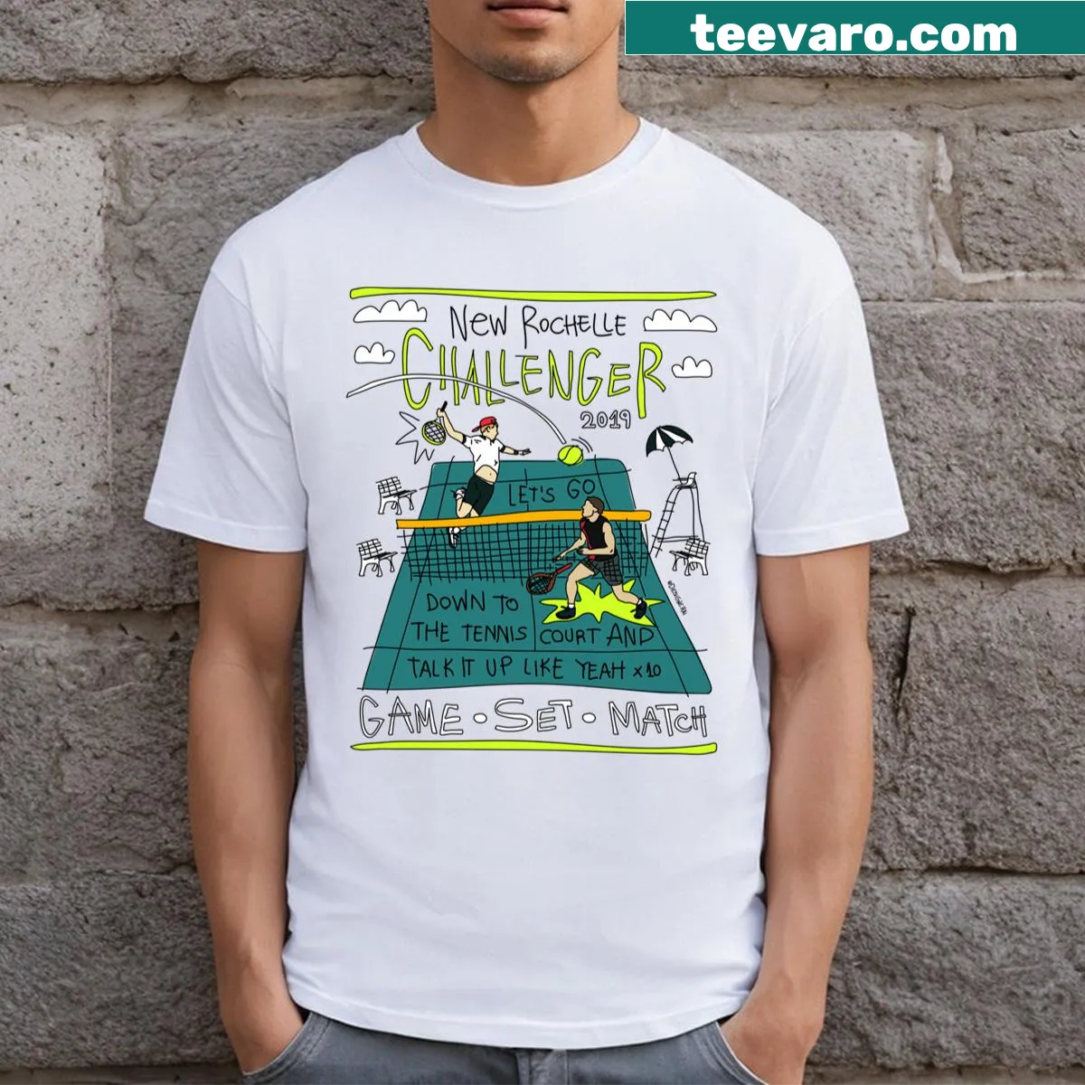 Vintage-style Challengers X Tennis Court graphic T-shirt — on a men's t-shirt