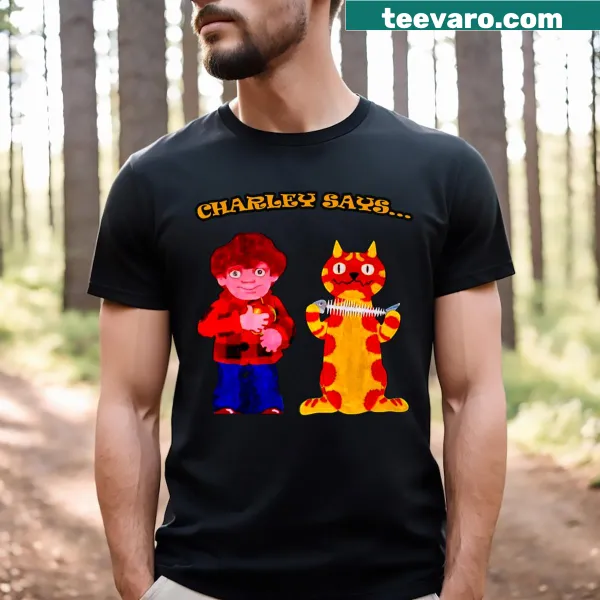 Nostalgic 1970s novelty tee featuring the phrase 'Charley Says Charlie'