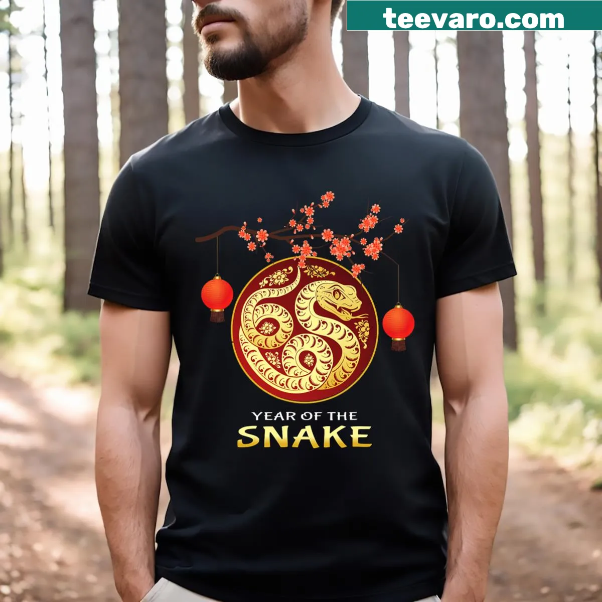 Chinese New Year 2025 t-shirt with Year of the Snake design — on a men's t-shirt